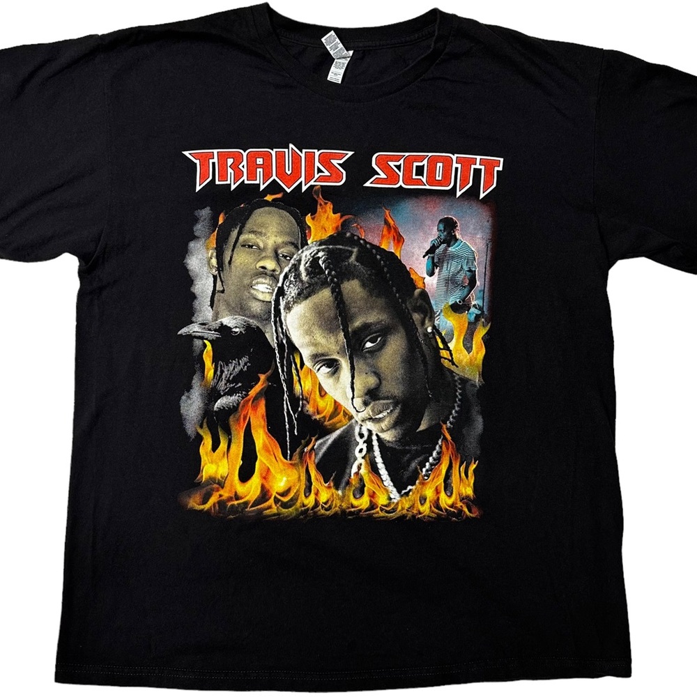 Travis Scott Collage Fire Graphic {Alstyle} T-Shirt in Black Men’s Sz XL